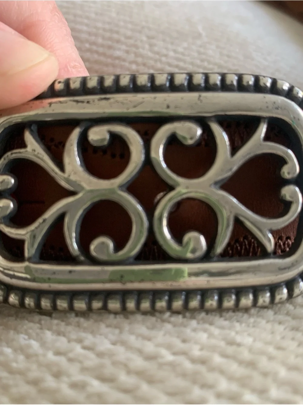 Olga Santini Womens Small Tan Brown Silver Tone Buckle Belt Western Boho Cowgirl